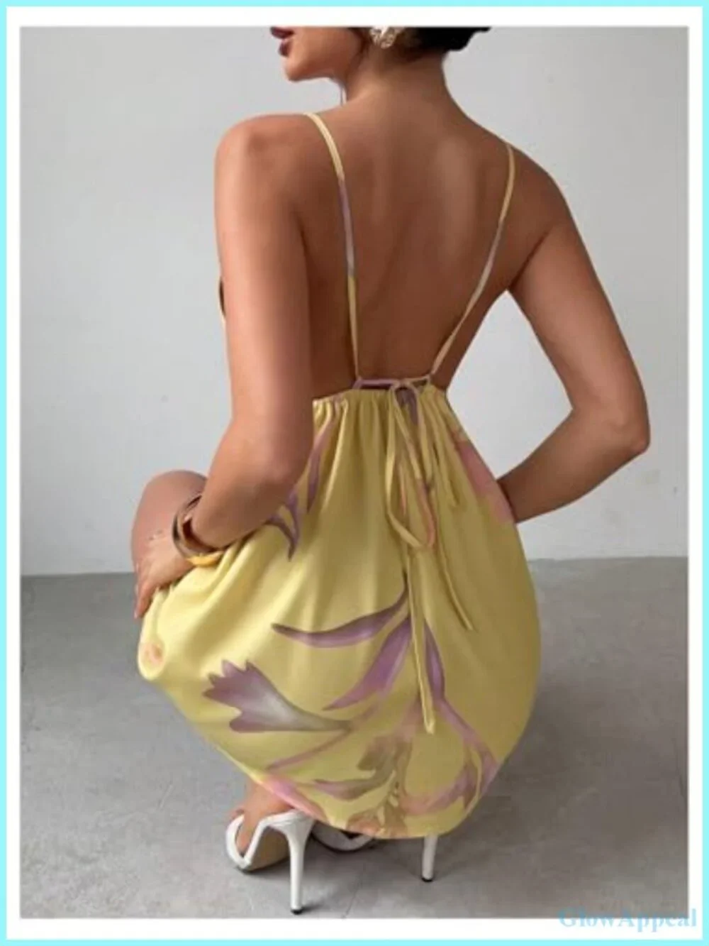 Floral Print Spaghetti Strap Mini Dress Tie Backless Square Neck Cami Dress